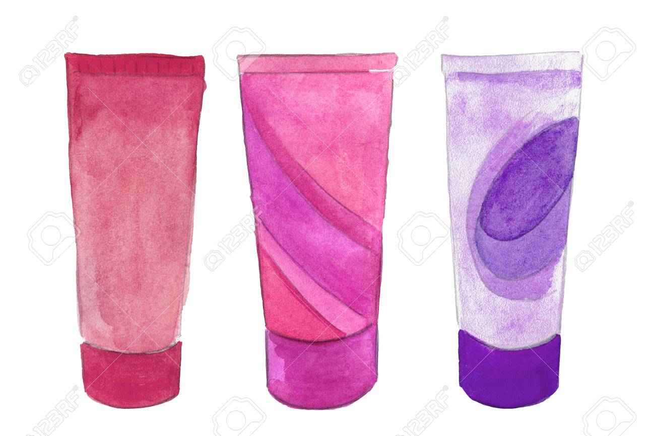 クリーム チューブ セット クリーム 歯磨き粉 ゲルがここですることができます 水彩イラスト の写真素材 画像素材 Image