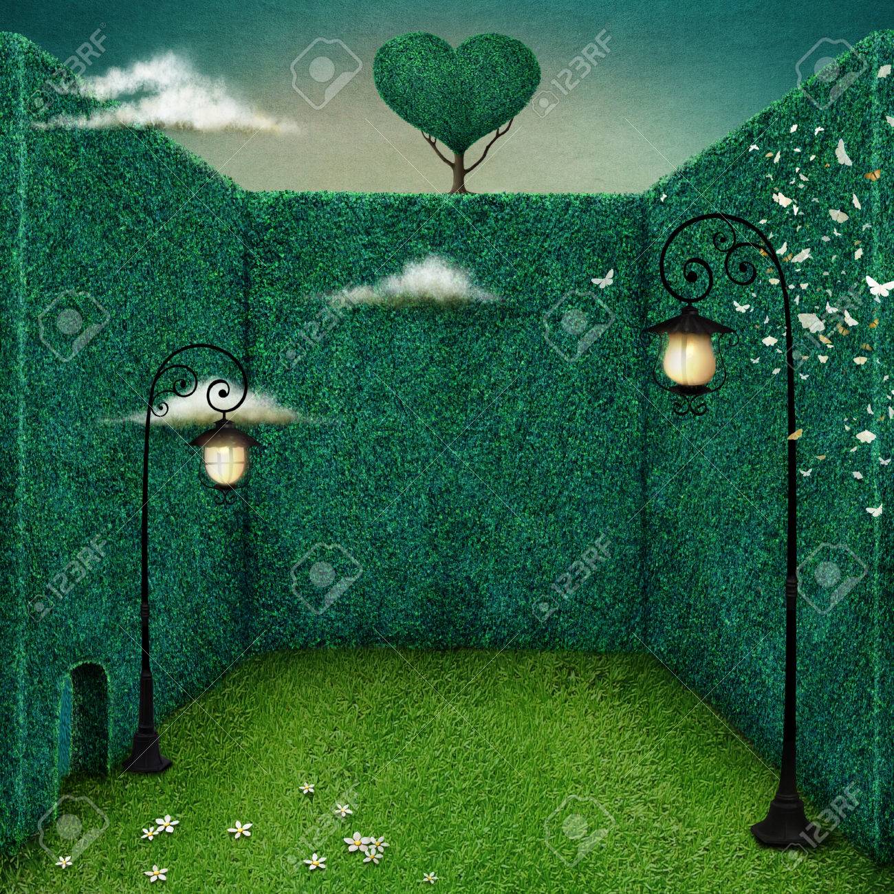 ファンタジー物語イラストやポスター グリーン ルームとランタン の写真素材 画像素材 Image