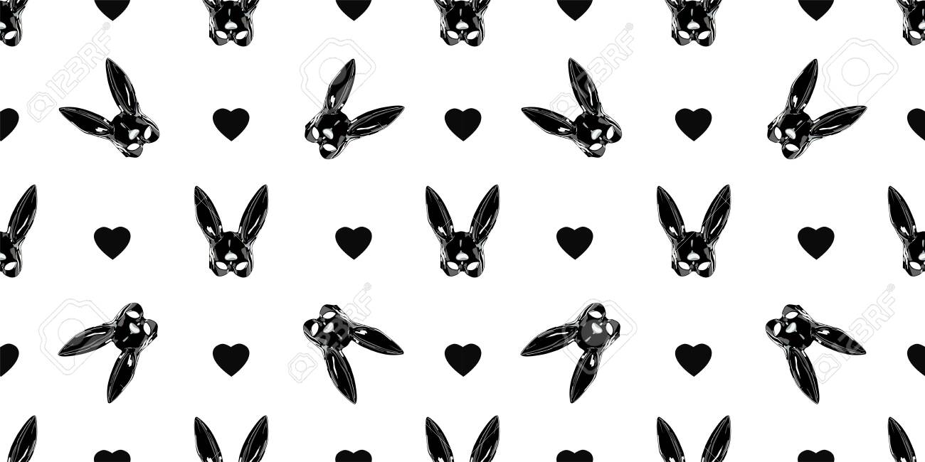 Seamless pattern for a shop. Rabbit mask black. Fetish. Bunny on a white background. - 154213726 Seamless pattern for a shop. Rabbit mask black. Fetish. Bunny on a white background. - 154213726