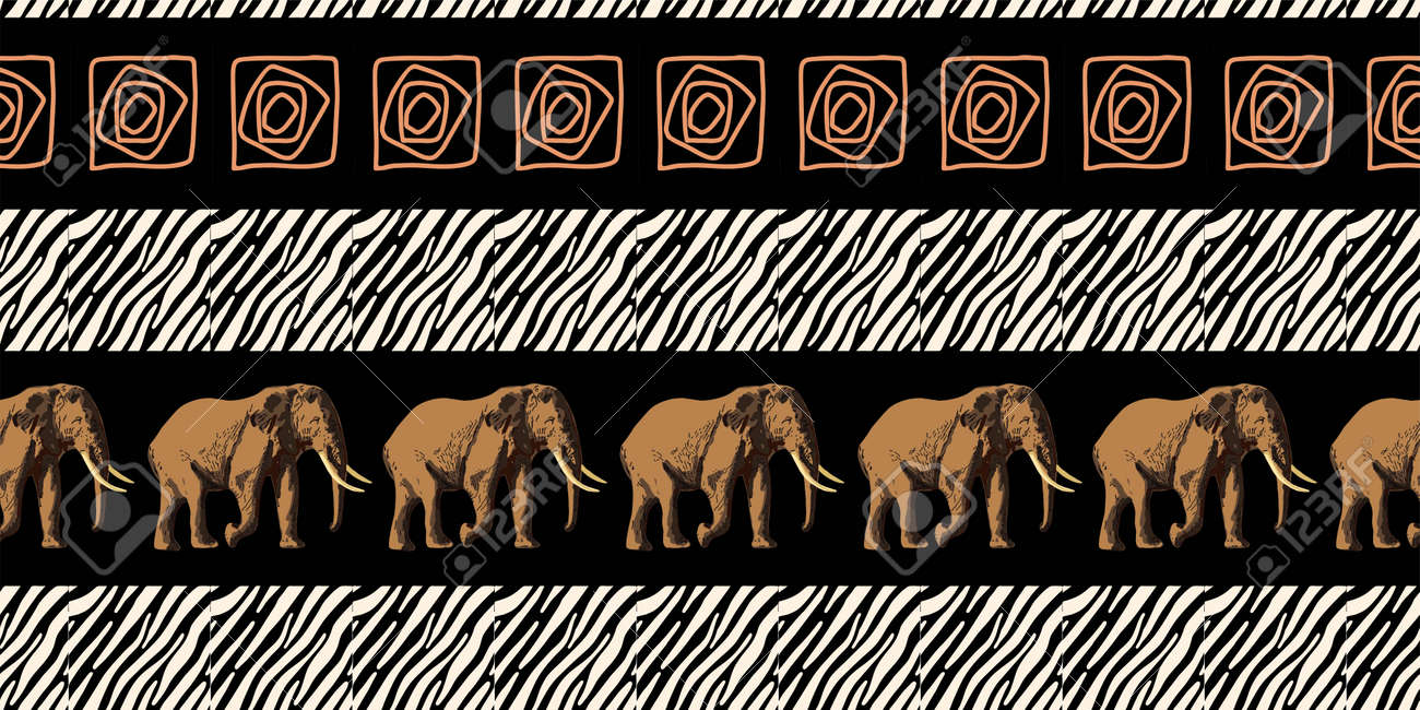 ETHNIC TREND. PAINTING IN AFRICAN STYLE. SEAMLESS AFRICAN PATTERN. TRADITIONAL PATTERN. savanna animals. elephant. Vector illustration. Fashion. - 168195305 ETHNIC TREND. PAINTING IN AFRICAN STYLE. SEAMLESS AFRICAN PATTERN. TRADITIONAL PATTERN. savanna animals. elephant. Vector illustration. Fashion. - 168195305
