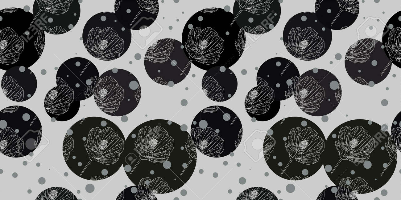 Abstract pattern with black circles. Black caps on a gray background. Modern fashionable pattern for fabric and textile. Vector illustration. - 168196985 Abstract pattern with black circles. Black caps on a gray background. Modern fashionable pattern for fabric and textile. Vector illustration. - 168196985