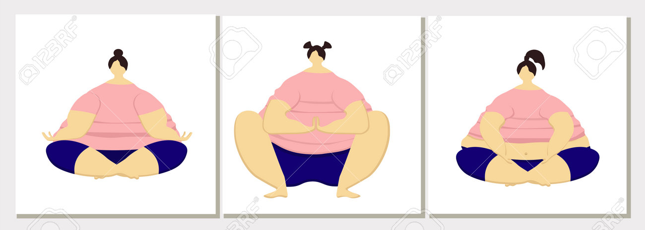 Sports for fat people. Obesity. Overweight problems. Three fat characters in yoga poses. Asanas. Healthy lifestyle. Vector illustration - 168196986 Sports for fat people. Obesity. Overweight problems. Three fat characters in yoga poses. Asanas. Healthy lifestyle. Vector illustration - 168196986