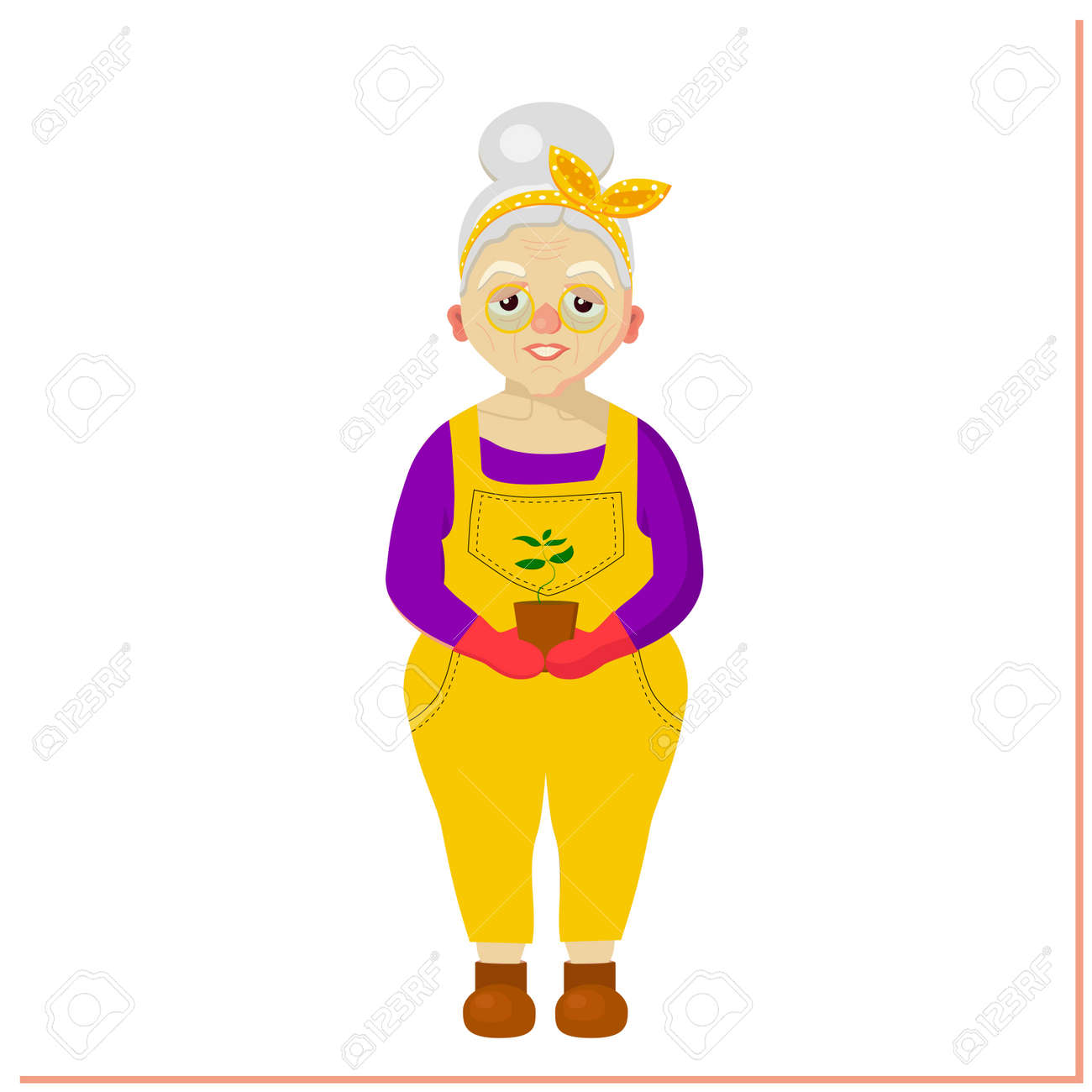 An elderly woman is a gardener. Grandmother. Old woman character. Leisure of pensioners. Vector illustration - 168196991 An elderly woman is a gardener. Grandmother. Old woman character. Leisure of pensioners. Vector illustration - 168196991