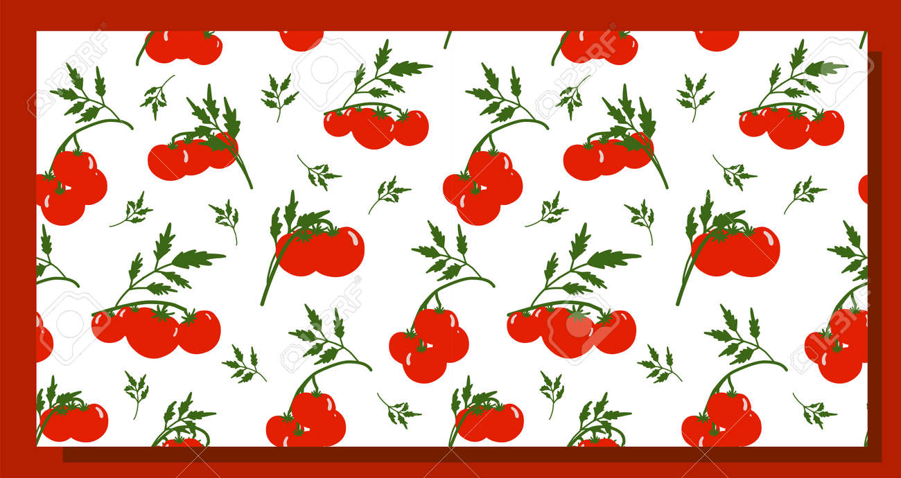 Seamless tomato background. Pattern on the theme of vegetables. Red tomatoes on a white background. Kitchen textiles design. Summer pattern. - 168914933 Seamless tomato background. Pattern on the theme of vegetables. Red tomatoes on a white background. Kitchen textiles design. Summer pattern. - 168914933