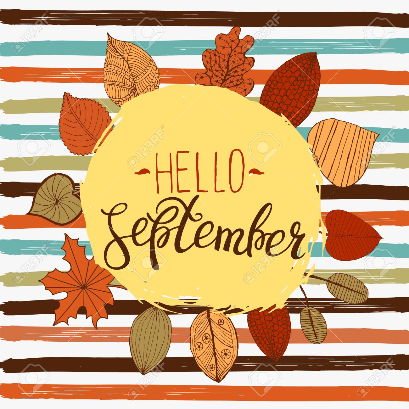 hello september autumn flyer template with lettering bright