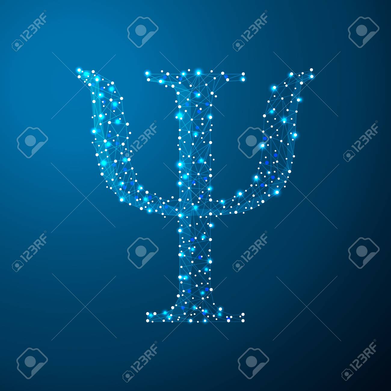 Low poly Psi symbol consisting of points, lines and shapes in the form of planets, stars and the universe - 103752947 Low poly Psi symbol consisting of points, lines and shapes in the form of planets, stars and the universe - 103752947