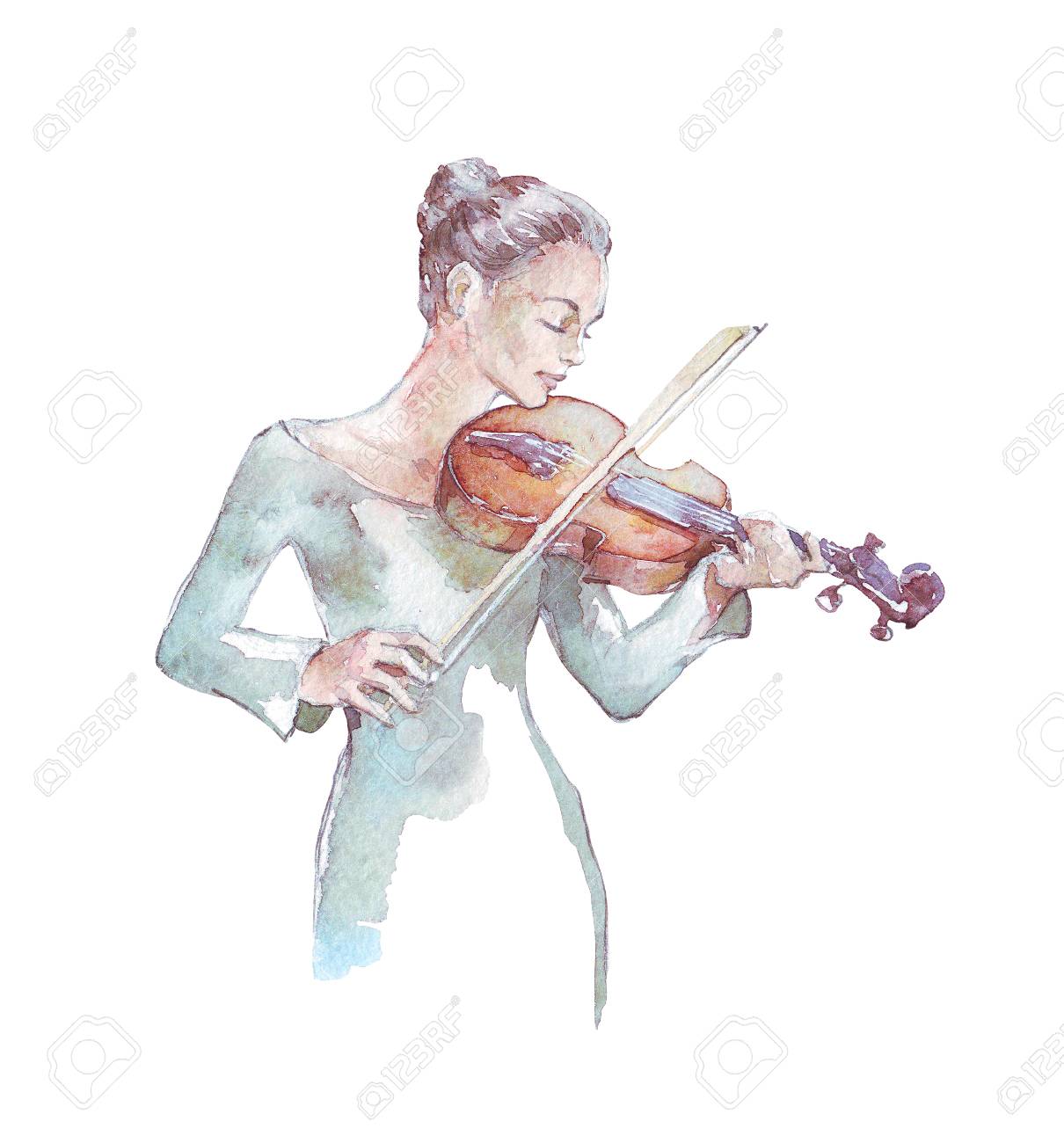 女性演奏ヴァイオリン水彩イラストの写真素材・画像素材 Image 86905630