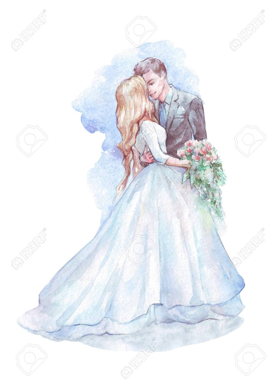 Married Couple Hugging Watercolor Art Isolated Stock Photo ...