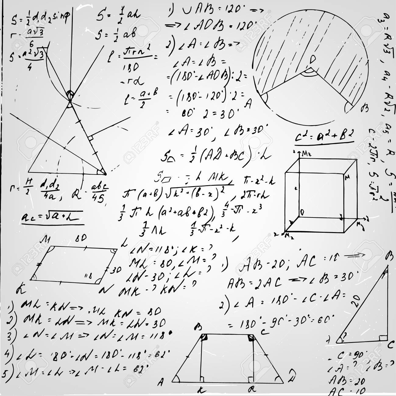 黒の手書きで美しい科学的背景のイラスト 幾何学的なクラス委員 完全に黒の手書きテキストで完全にスケーラブルな画像をベクトルします のイラスト素材 ベクタ Image