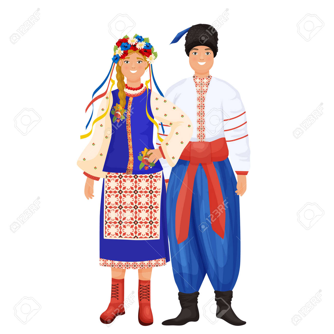 Ukrainian Man And Woman In Traditional Clothes. Editable Vector  Illustration Royalty Free SVG, Cliparts, Vectors, and Stock Illustration.  Image 183343544., image size:1300x1300