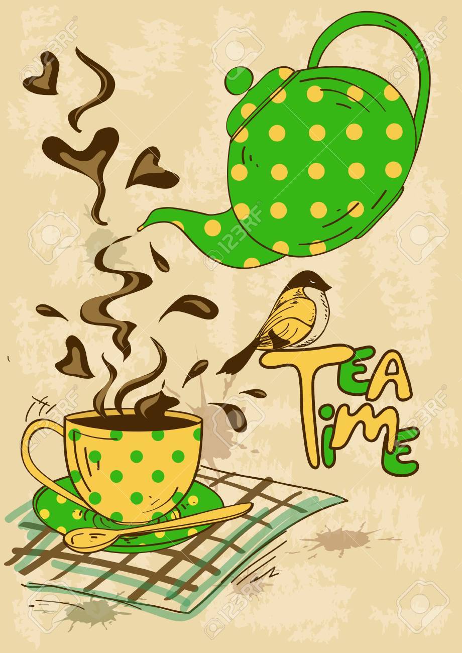 vintage tea party invitation with teapot teacup saucer spoon teacup invitation