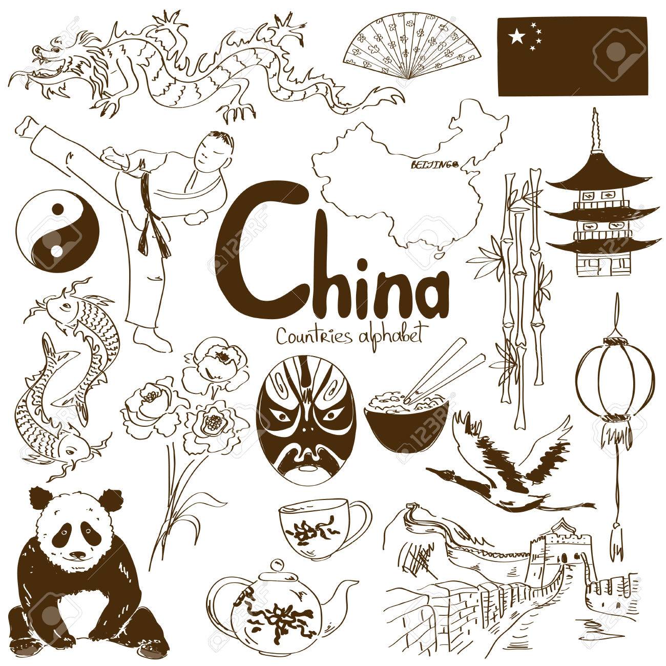 中国のアイコン 国のアルファベットの楽しいスケッチ集のイラスト素材 ベクタ Image 中国のアイコン 国のアルファベットの楽しいスケッチ集のイラスト素材 ベクタ Image