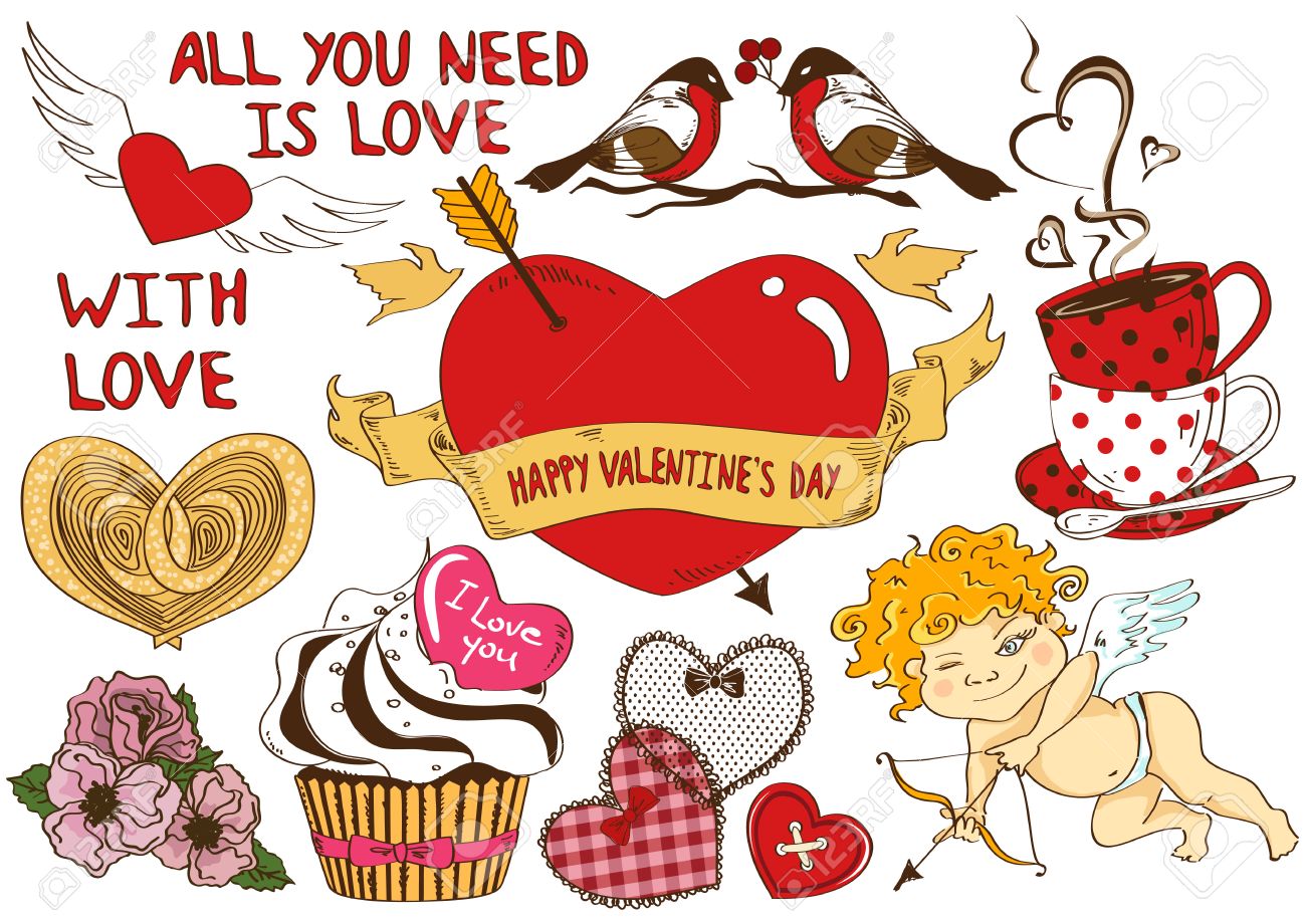 漫画の愛とロマンチックなスクラップ ブックのデザイン要素のコレクション のイラスト素材 ベクタ Image