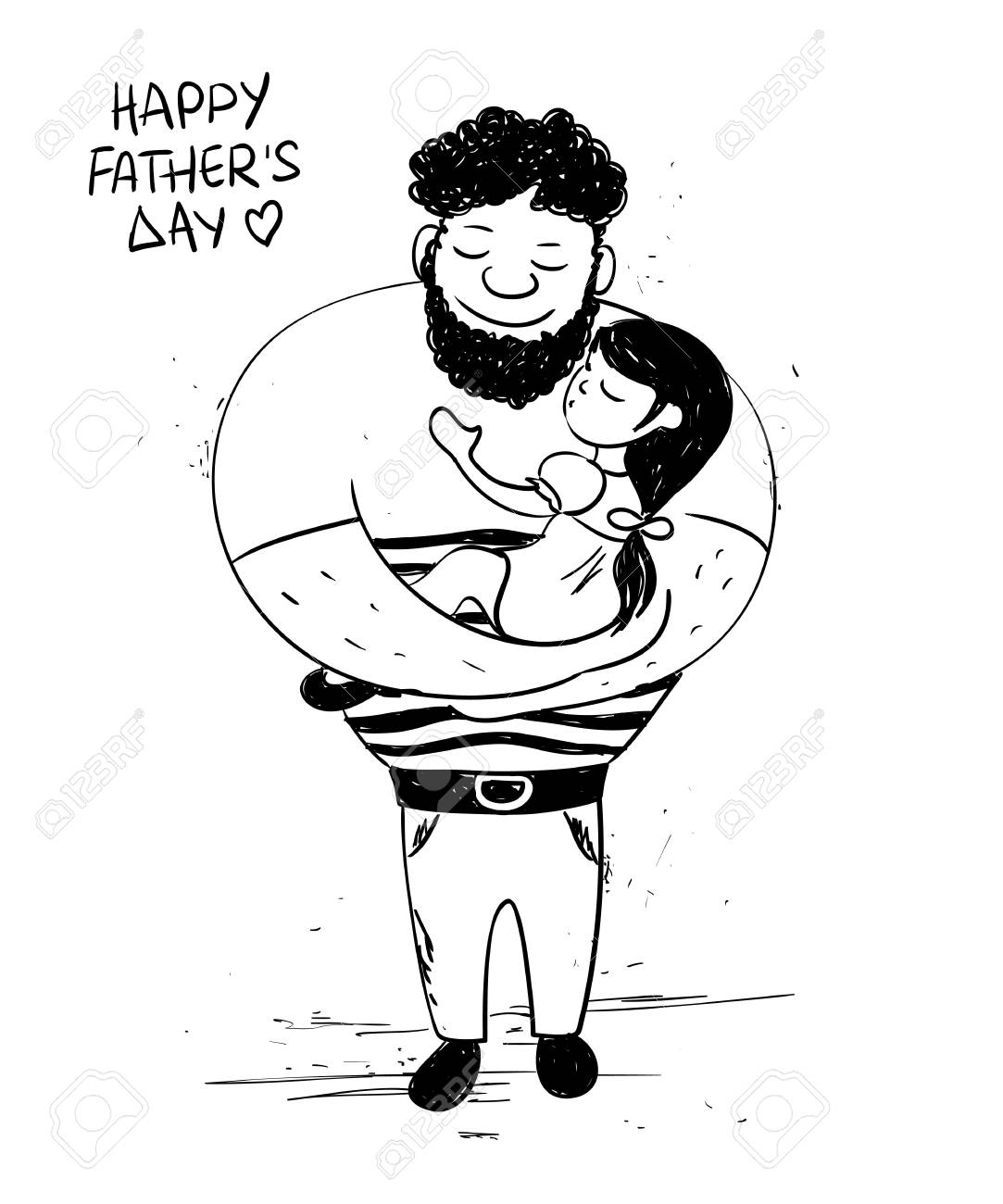 Sketch Funny Illustration With Cute Little Baby Girl Daughter Hugging Dad.  Happy Father's Day Greeting Card. Family Concept. Royalty Free SVG,  Cliparts, Vectors, and Stock Illustration. Image 65431041., image size:1083x1300