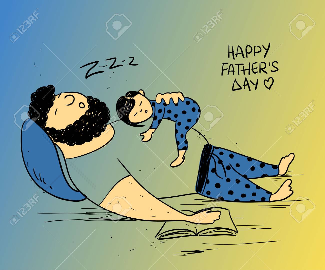 Vettoriale Illustrazione Divertente Colorato Con Carino Piccola Bambina Figlia E Papa Cartolina D Auguri Di Felice Festa Del Papa Concetto Di Famiglia Image
