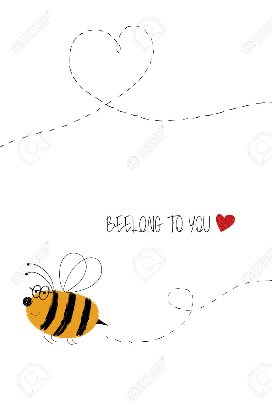 Carte De Voeux Damour Avec Une Abeille Volante Mignonne Affiche Ou Carte Drôle Pour Un Anniversaire Gagnez Un Jour Un Mariage La Saint Valentin