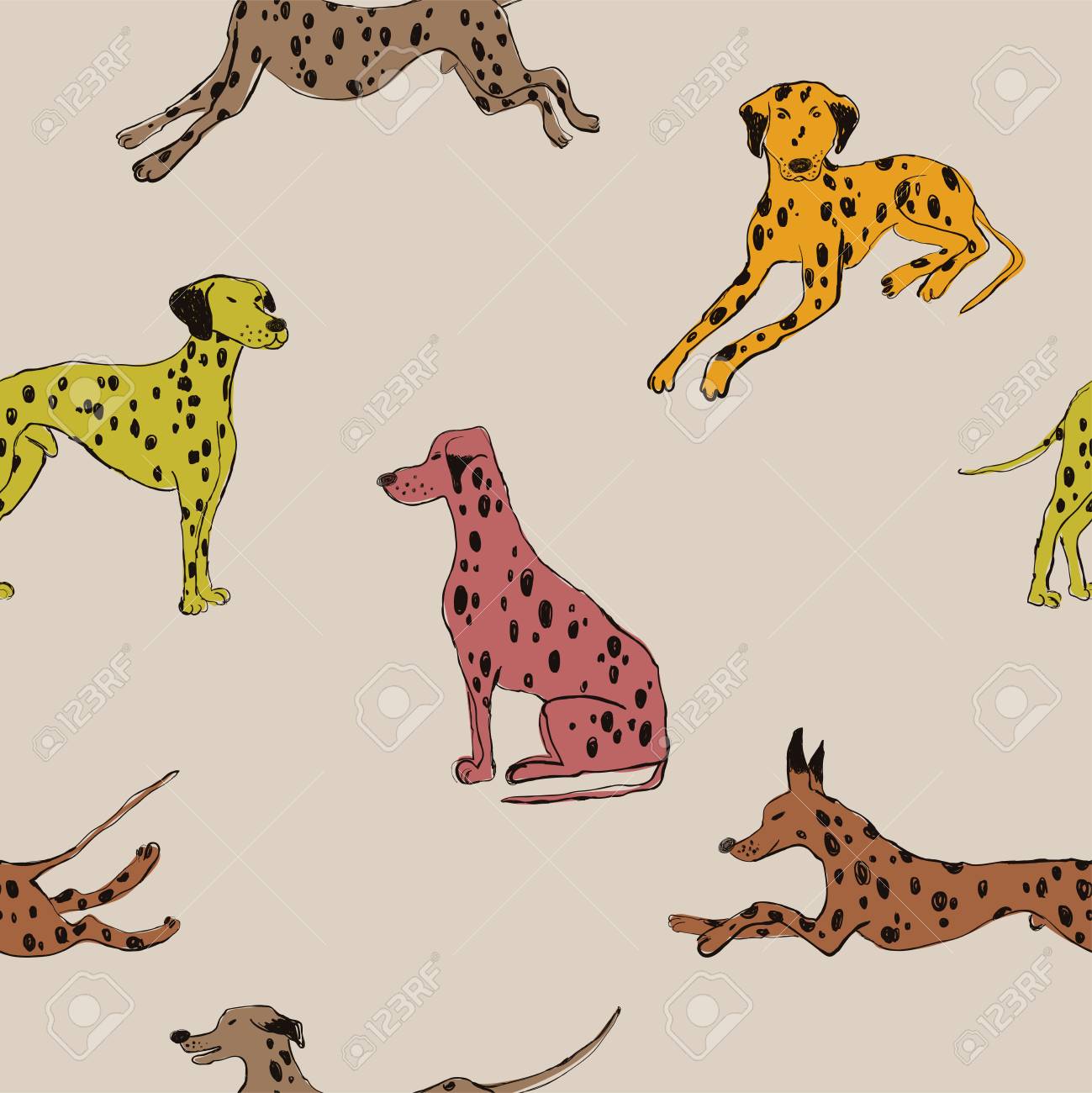 Seamless pattern with cute Dalmatian dog. Funny doggy background, wallpaper or print design. - 122385683 Seamless pattern with cute Dalmatian dog. Funny doggy background, wallpaper or print design. - 122385683