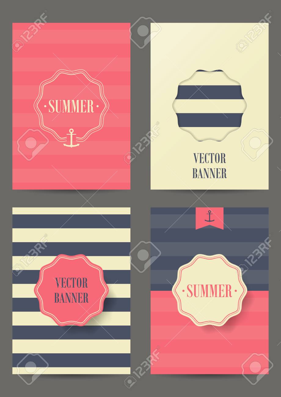 nautical card with anchor on striped background for invitation