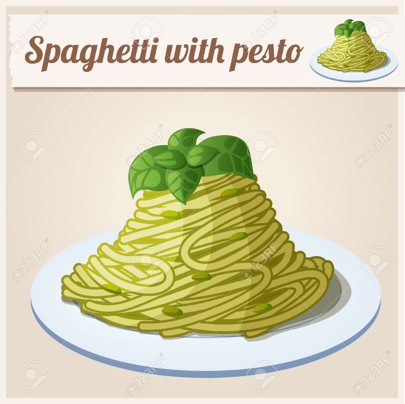 緑のペストのスパゲッティ 詳細なベクトルのアイコン 食べ物 飲み物 料理の食材のシリーズ のイラスト素材 ベクタ Image