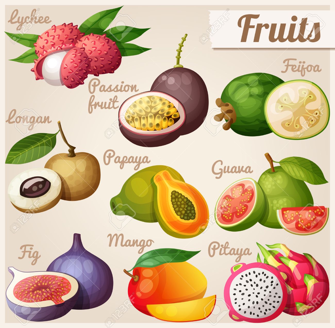 conjunto de iconos de los alimentos de dibujos animados frutas