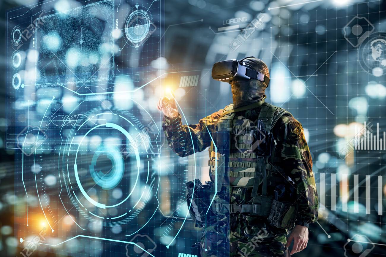 Soldier in glasses of virtual reality. Military concept of the future. - 103154797 Soldier in glasses of virtual reality. Military concept of the future. - 103154797