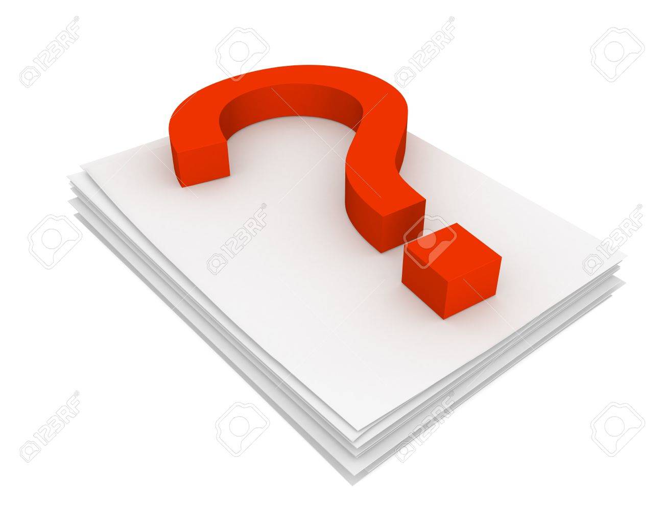 Three-dimensional model - question mark pressed on the pack of paper. - 7674979 Three-dimensional model - question mark pressed on the pack of paper. - 7674979