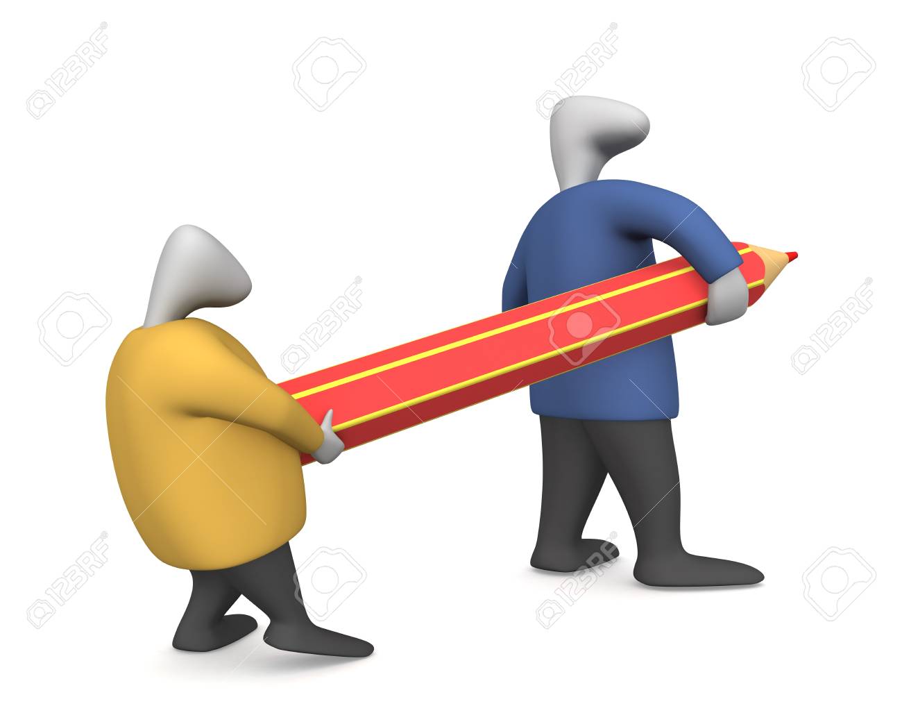 Threedimensional image - two men drag the pencil. - 8195601 Threedimensional image - two men drag the pencil. - 8195601