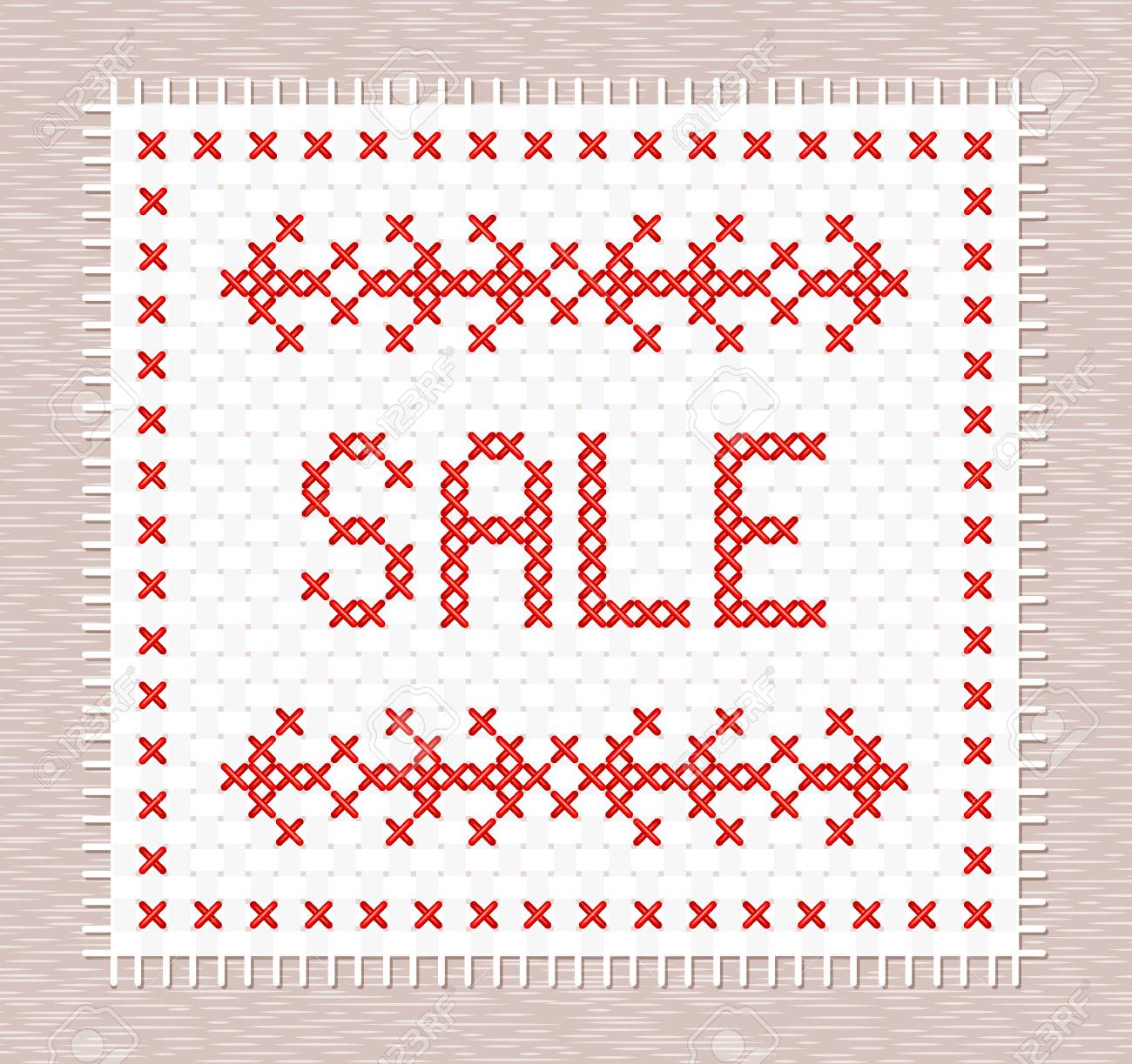 Cross Stitch Sale Banner Discount Embroidered Badge Royalty Free Cliparts Vectors And Stock Illustration Image 64870153