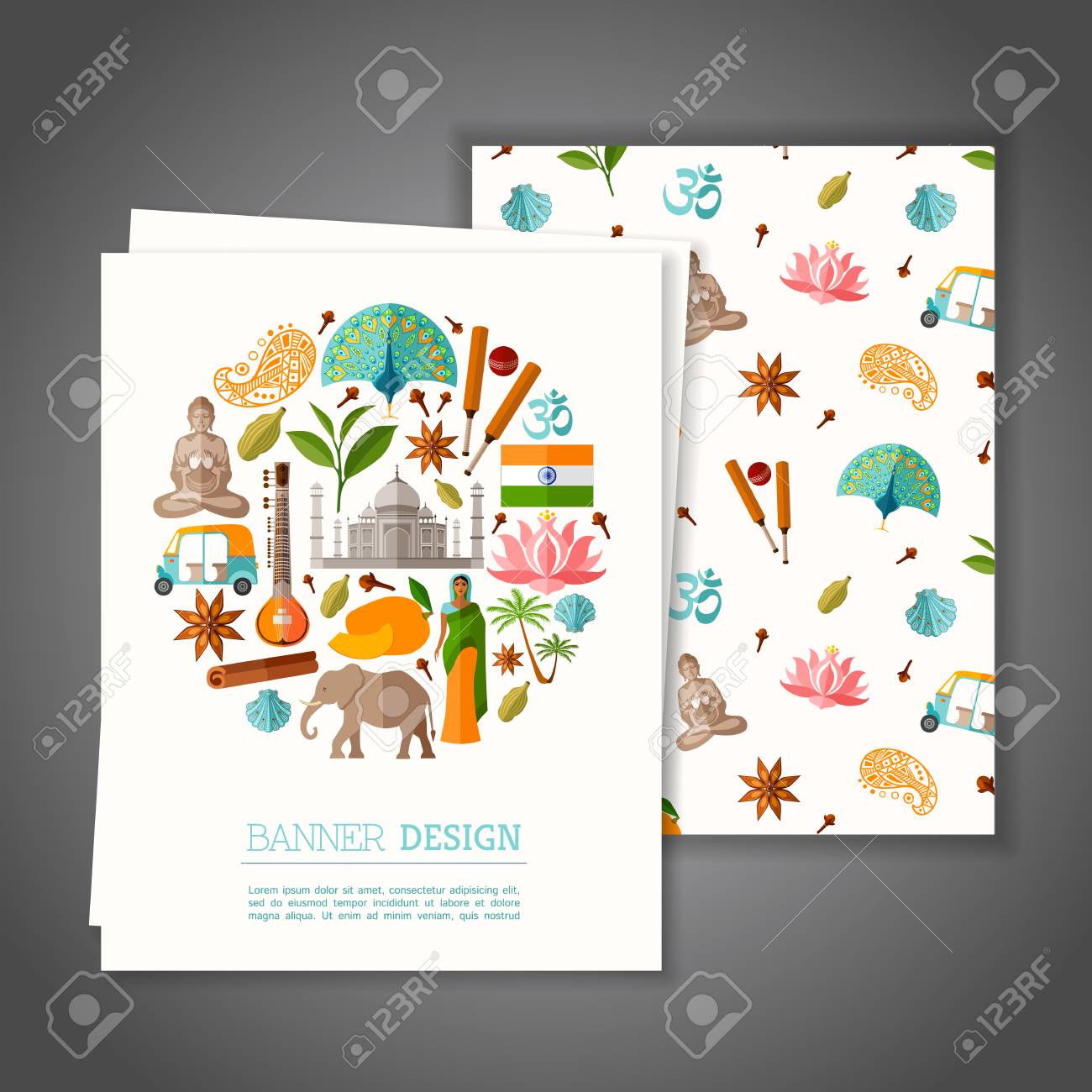 Cards With National Symbols Of India. Greeting Or Invitation Card ...