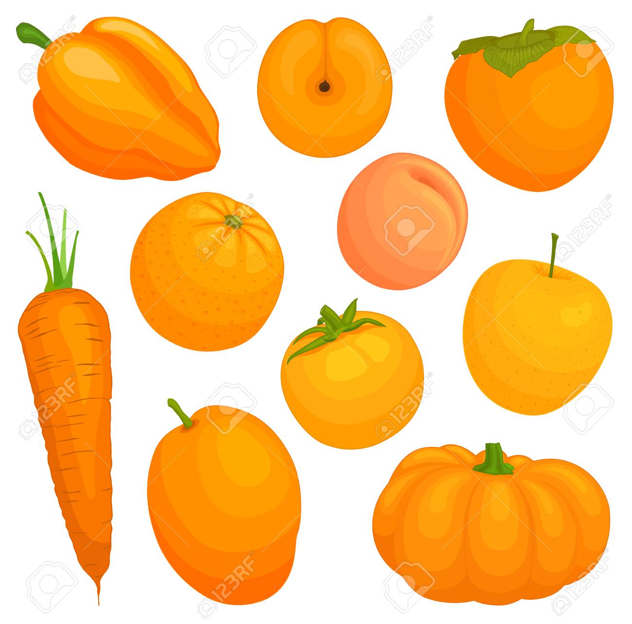 オレンジ野菜と果物 ベクトルイラスト オレンジ色の食べ物のセット のイラスト素材 ベクタ Image オレンジ野菜と果物 ベクトルイラスト オレンジ色の食べ物のセット のイラスト素材 ベクタ Image
