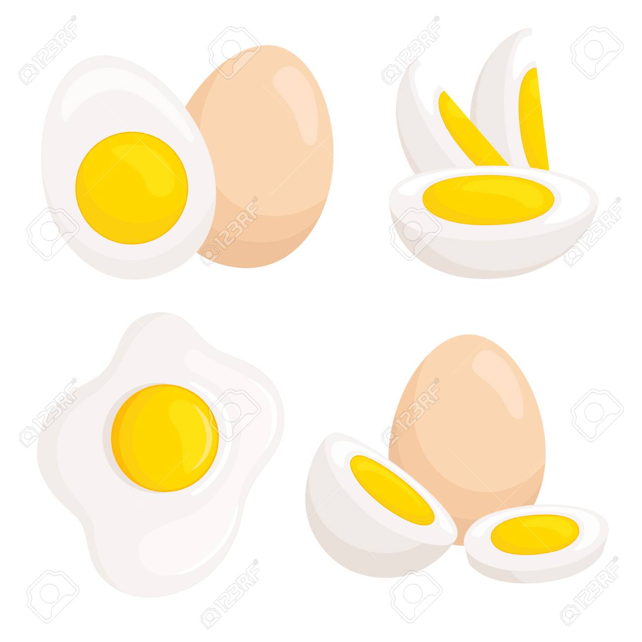 Vector eggs isolated on white background. Set of differently cooked eggs. - 95746283 Vector eggs isolated on white background. Set of differently cooked eggs. - 95746283
