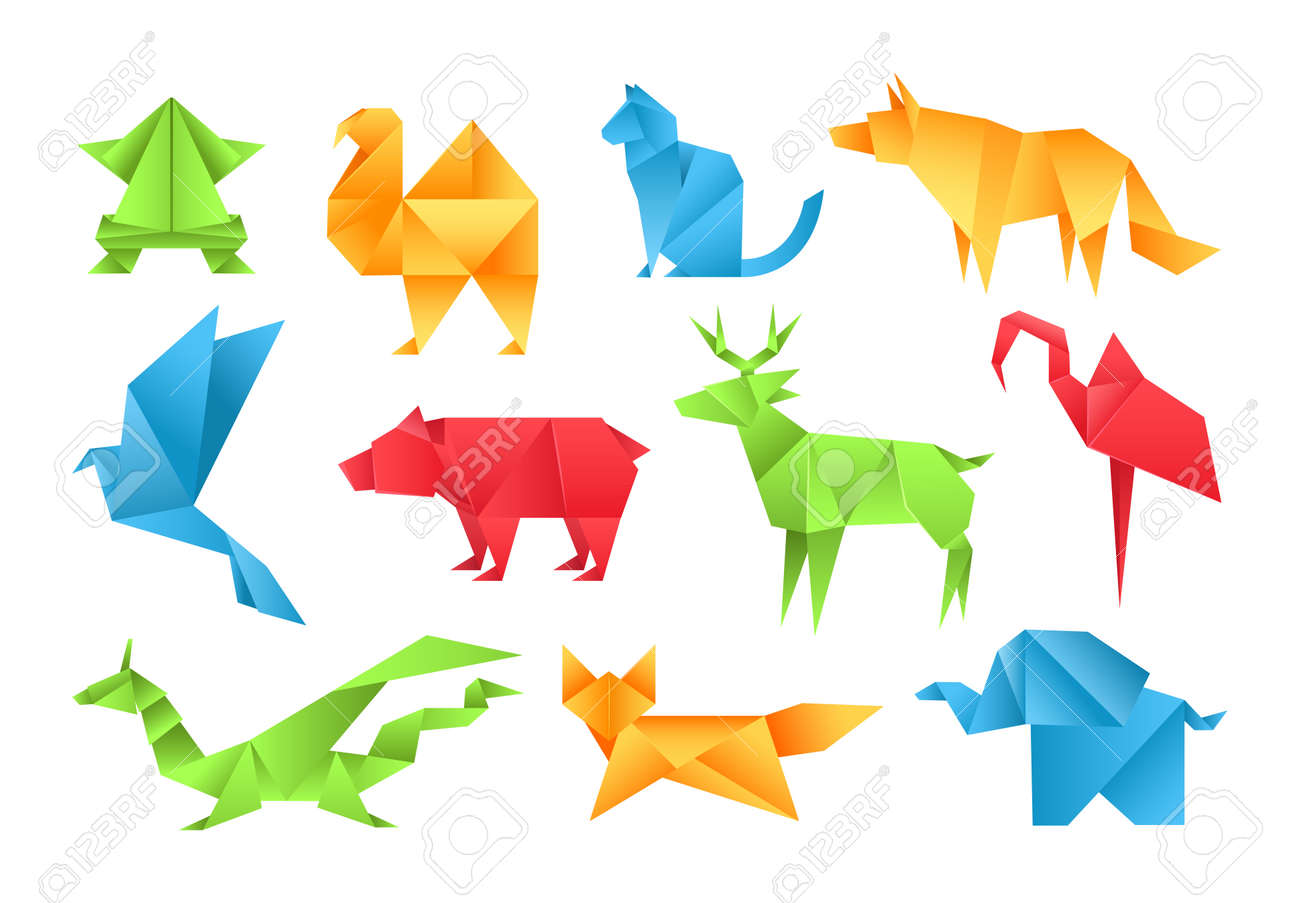 Origami Animals Different Paper Toys Set Frog Bird Camel Bear Royalty Free Cliparts Vectors And Stock Illustration Image