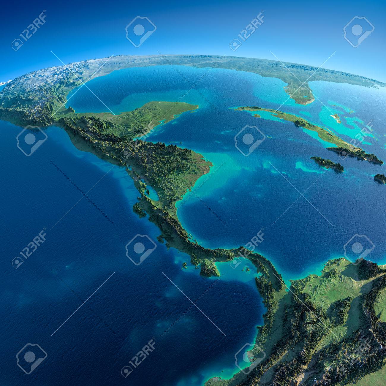 Highly detailed planet Earth in the morning Exaggerated precise relief lit morning sun Detailed Earth The countries of Central America A - 26509290 Highly detailed planet Earth in the morning Exaggerated precise relief lit morning sun Detailed Earth The countries of Central America A - 26509290