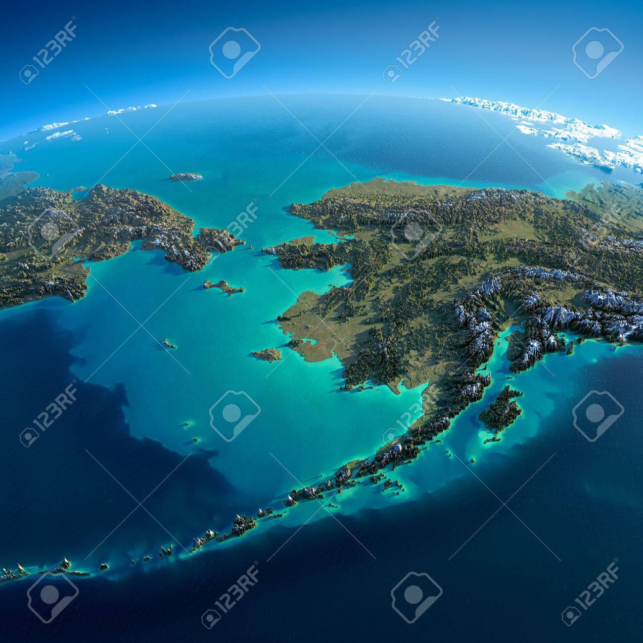 Highly detailed planet Earth in the morning Exaggerated precise relief lit morning sun Detailed Earth Chukotka, Alaska and the Bering Strait - 26509320 Highly detailed planet Earth in the morning Exaggerated precise relief lit morning sun Detailed Earth Chukotka, Alaska and the Bering Strait - 26509320