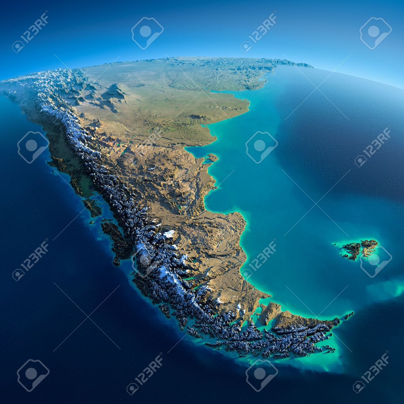 Highly detailed planet Earth in the morning Exaggerated precise relief lit morning sun Detailed Earth South America Tierra del Fuego - 26511015 Highly detailed planet Earth in the morning Exaggerated precise relief lit morning sun Detailed Earth South America Tierra del Fuego - 26511015