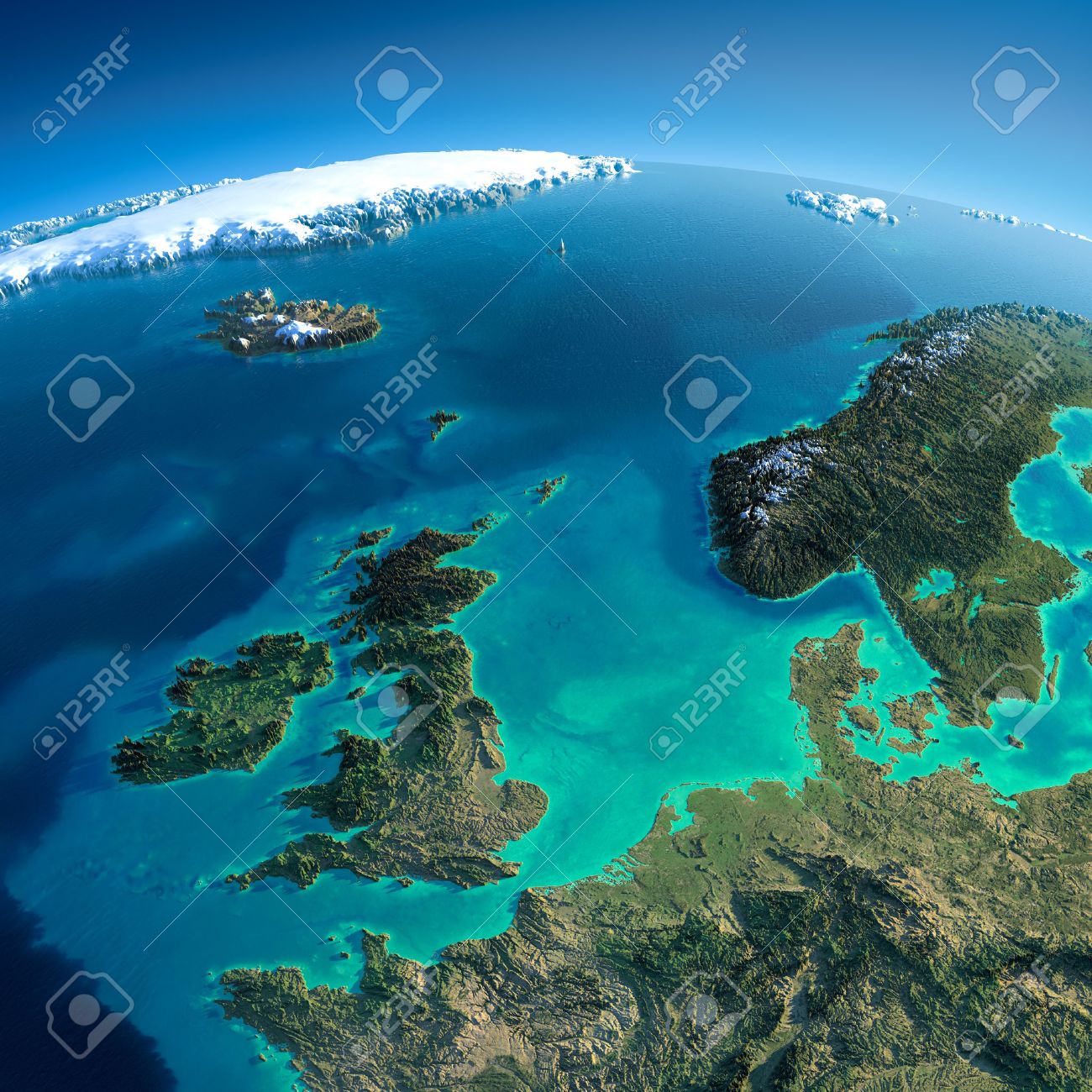 Highly detailed planet Earth in the morning Exaggerated precise relief lit morning sun Detailed Earth United Kingdom and the North Sea - 26594832 Highly detailed planet Earth in the morning Exaggerated precise relief lit morning sun Detailed Earth United Kingdom and the North Sea - 26594832