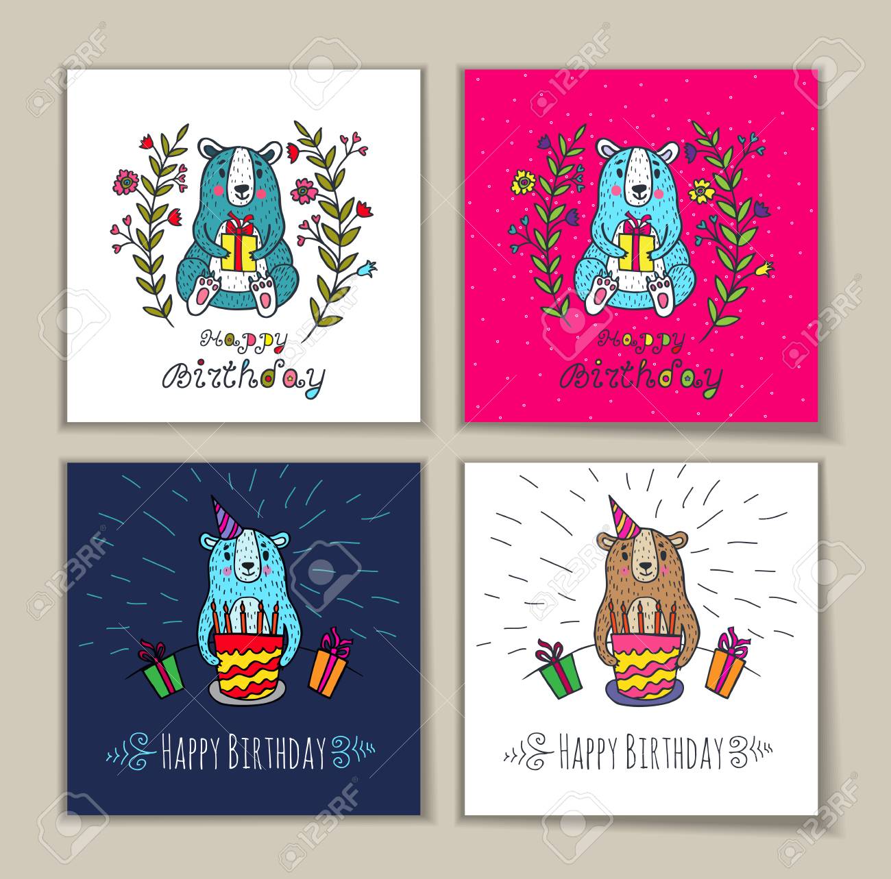 お誕生日おめでとうカード クマの文字ベクトル イラスト ポスター のイラスト素材 ベクタ Image