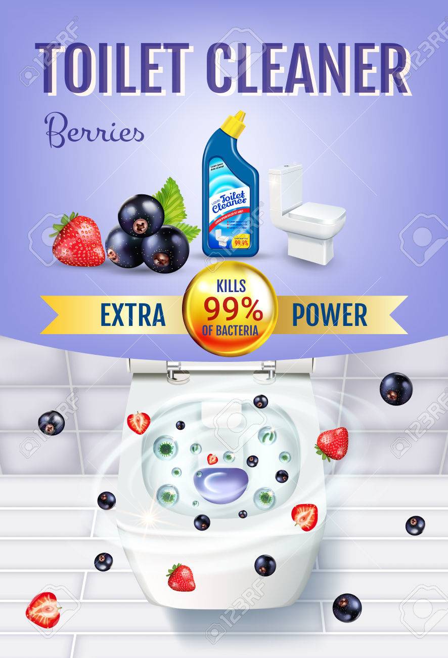 berry fragrance toilet cleaner gel ads vector realistic cleaner ads
