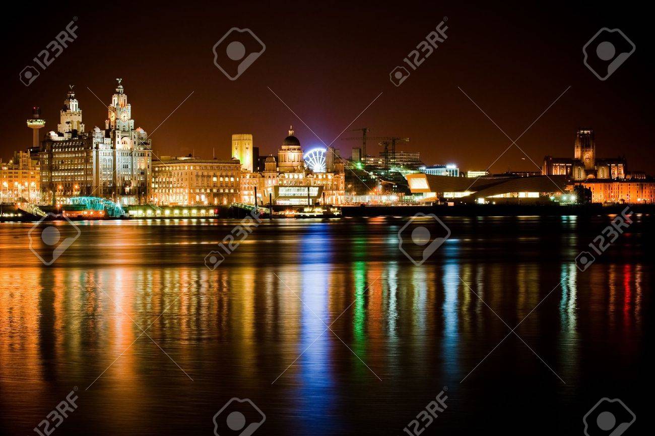 Night Time Liverpool City Reflections In To The Merseyside River Stock Photo Picture And Royalty Free Image Image 7388592