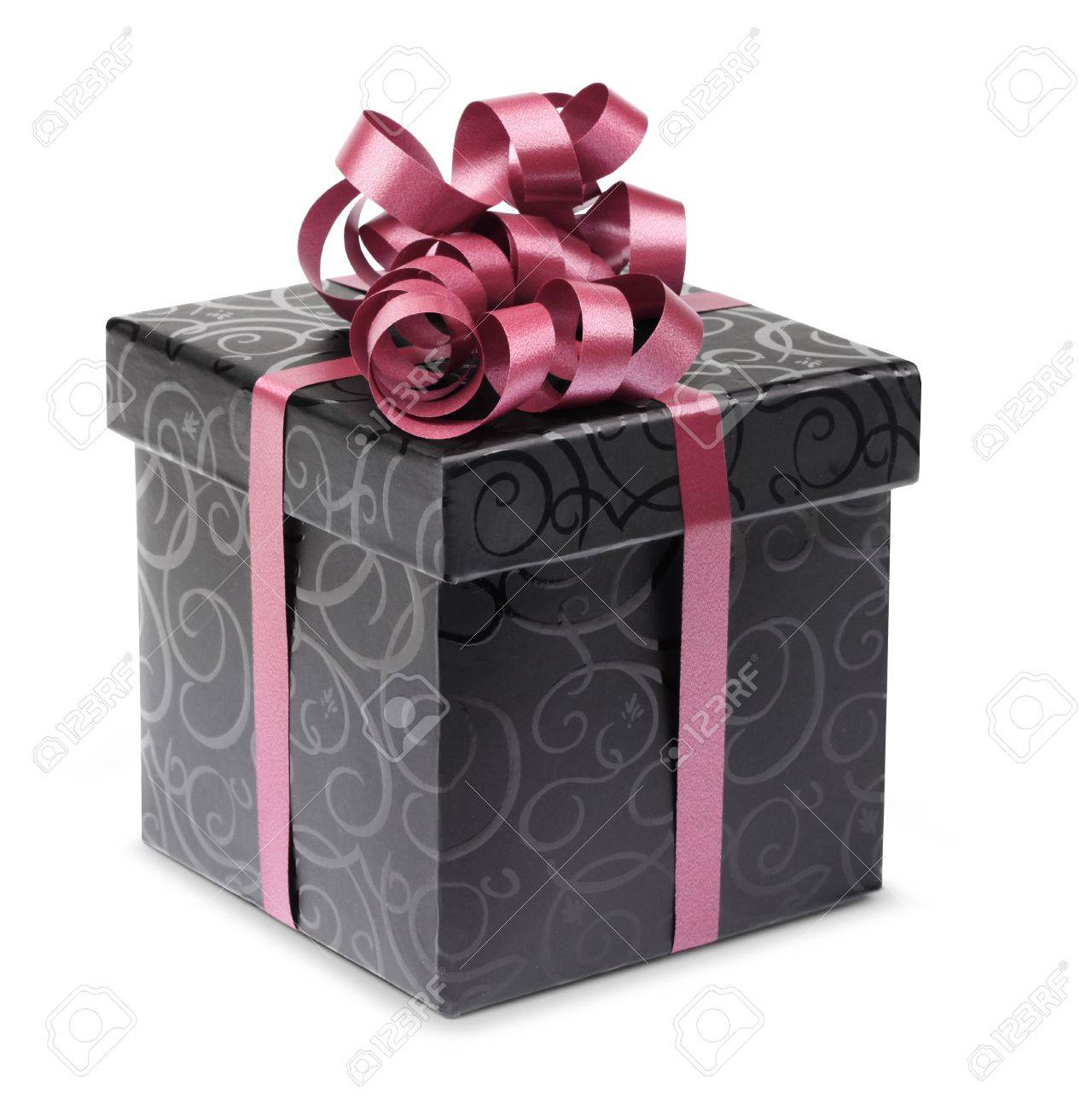 stylish black present box with purple ribbon and bow stock photo black and purple ribbon