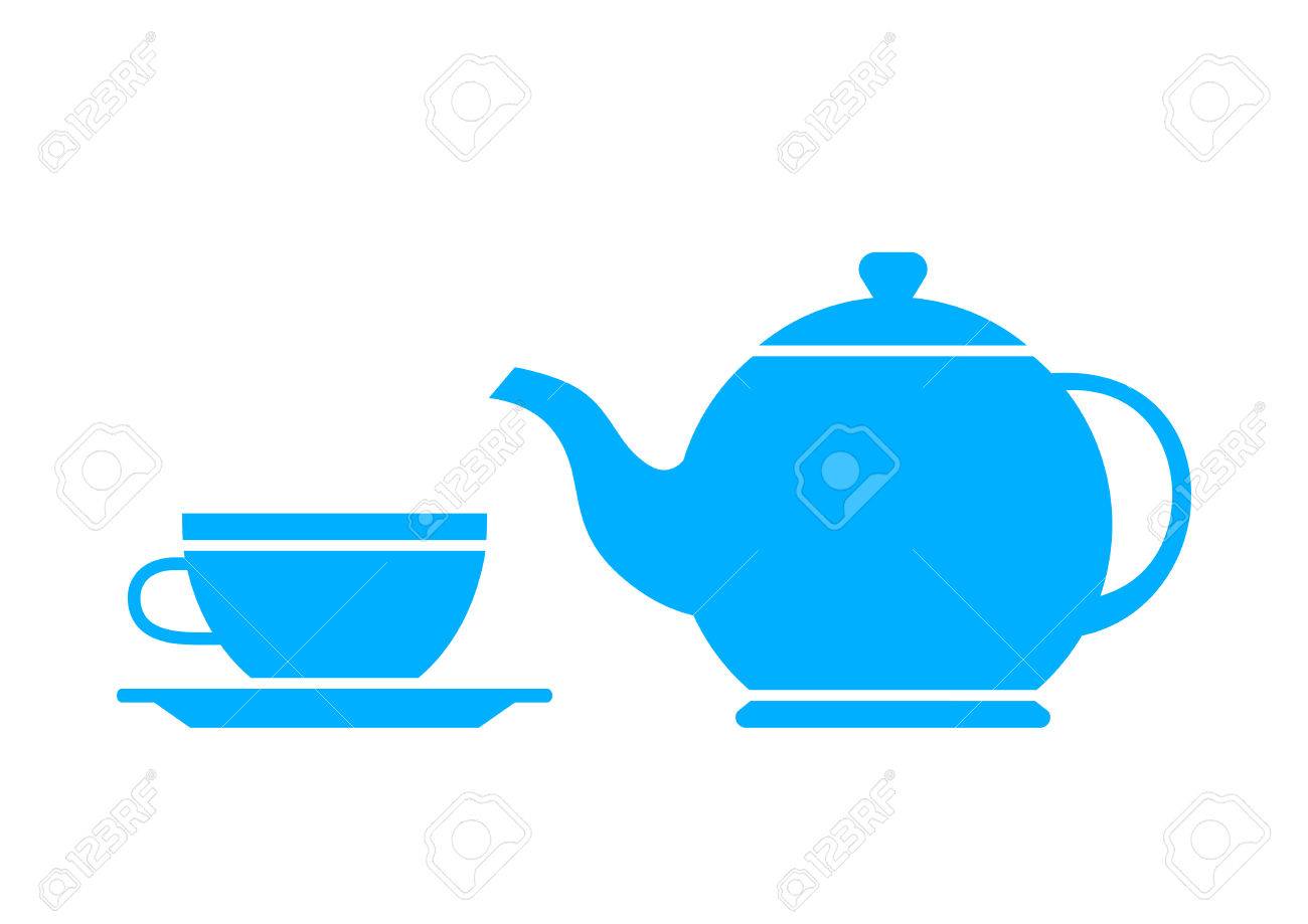 Tetera Azul Y Taza De Té En El Fondo Blanco Ilustraciones Ilustración de Tetera Azul Y Taza Con Té De Hierbas En