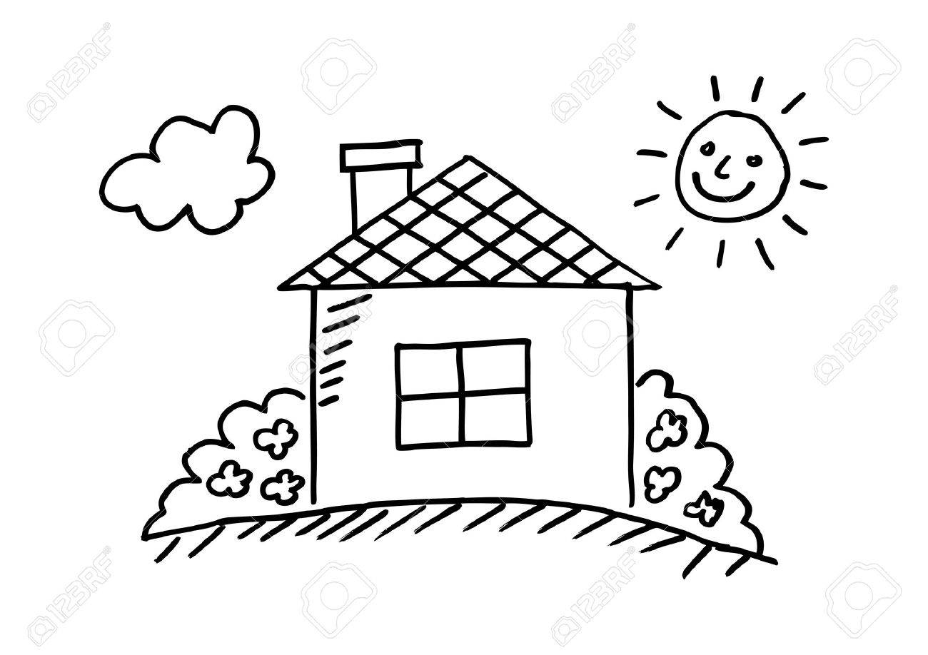 Haus Zeichnung Auf Weissem Hintergrund Lizenzfrei Nutzbare
