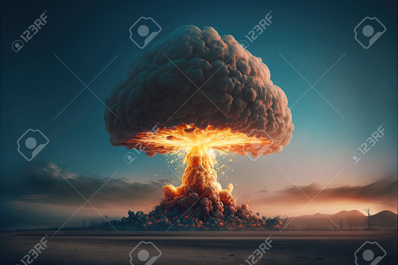 Big Explosion Of Nuclear Bomb With Smoke And Flames. 3d Render Stock Photo,  Picture and Royalty Free Image. Image 199006476., image size:1300x867