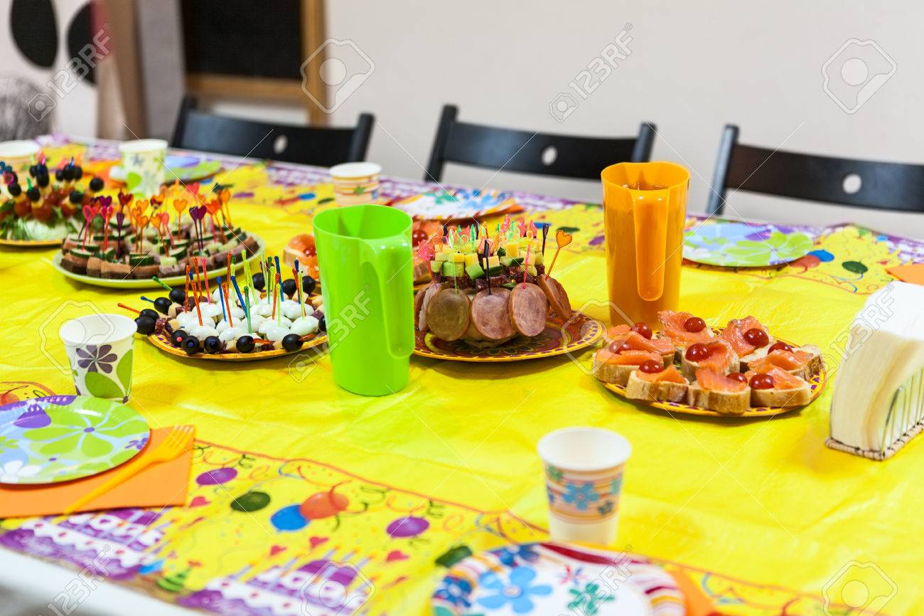 holiday table with snacks children birthday or party celebration