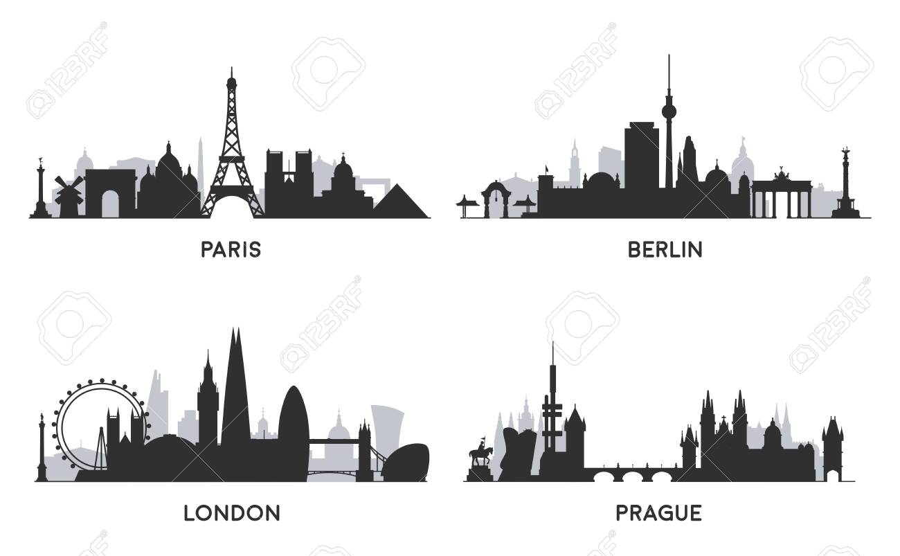 European Cities. Black And White Skylines. Royalty Free SVG, Cliparts,  Vectors, and Stock Illustration. Image 138583260., image size:1300x803