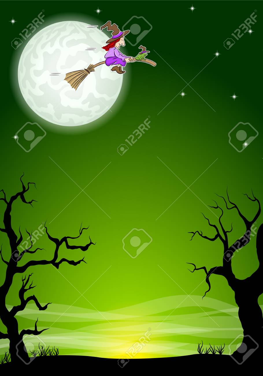 vector illustration of an halloween background with a flying witch and full moon - 108756286 vector illustration of an halloween background with a flying witch and full moon - 108756286
