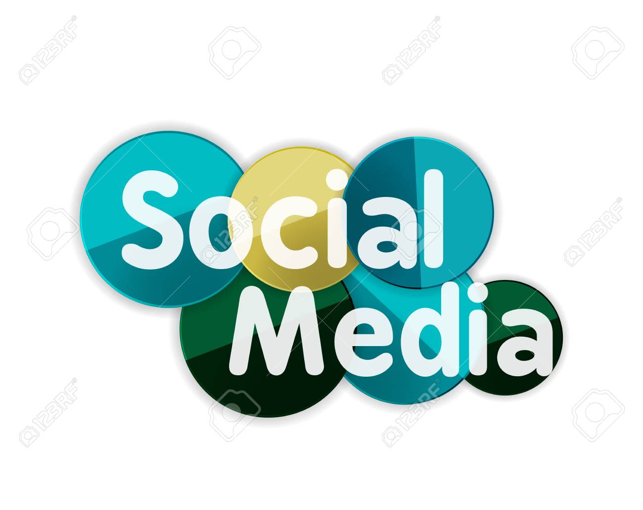 social media concept banner glossy circles with words letters letters in circles