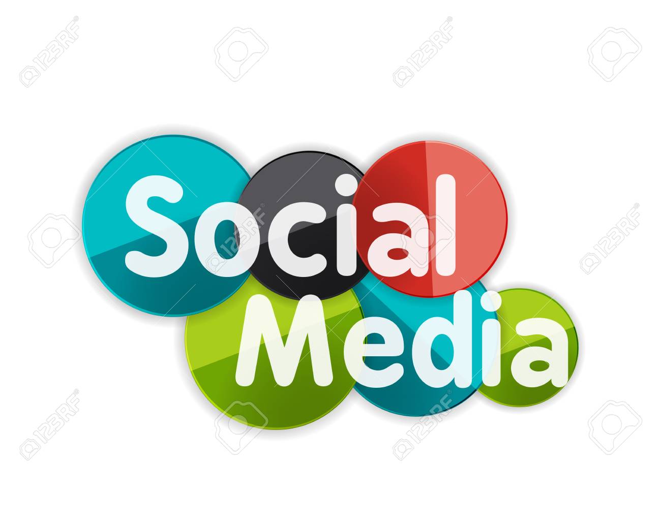 social media concept banner glossy circles with words letters letters in circles