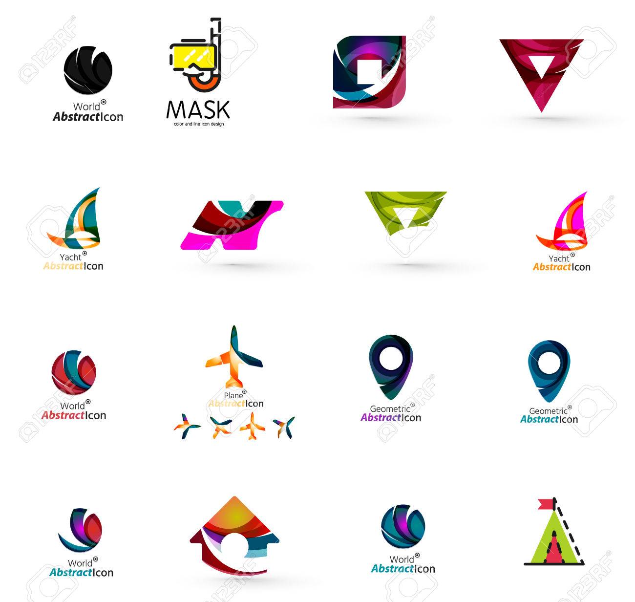 Set Of Abstract Travel Logo Icons. Business, App Or Internet Web Symbols.  Thin Lines And Colors With White Royalty Free SVG, Cliparts, Vectors, and  Stock Illustration. Image 44264105., image size:1300x1232