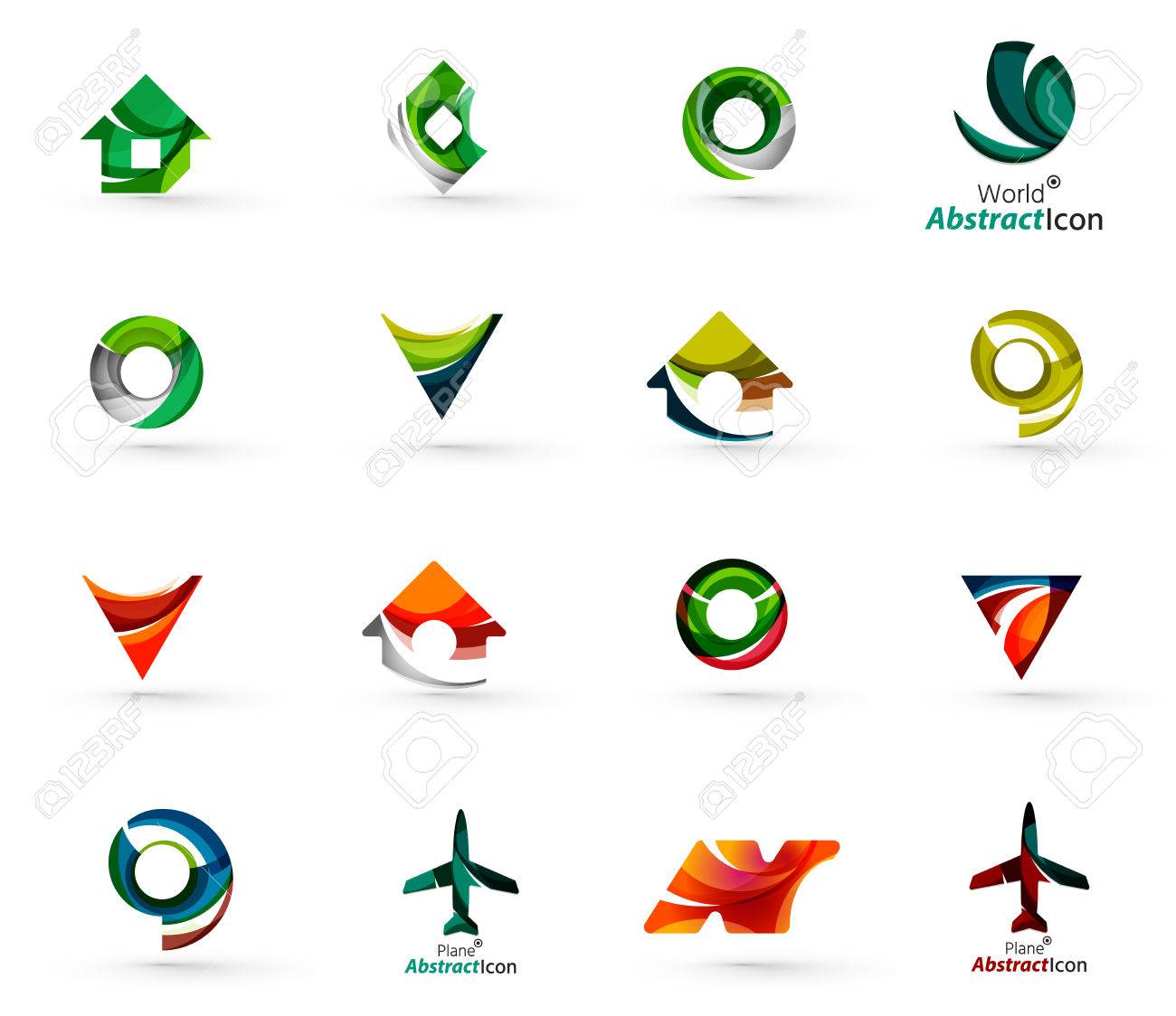 Set of various geometric icons - rectangles triangles squares or circles. Made of swirls and flowing wavy elements. Business, app, web design logo templates. - 44544388 Set of various geometric icons - rectangles triangles squares or circles. Made of swirls and flowing wavy elements. Business, app, web design logo templates. - 44544388